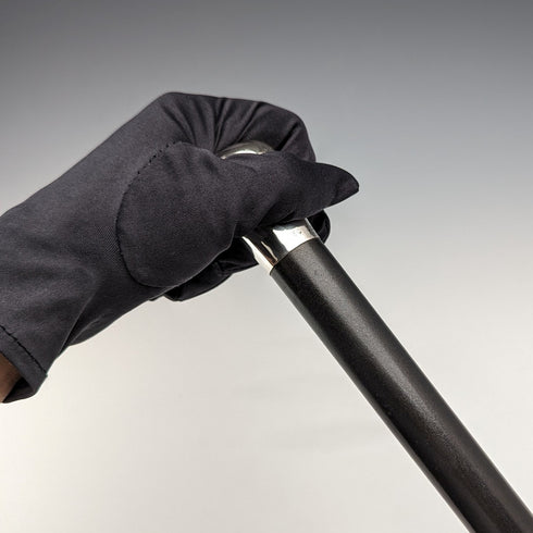 1925 British Vintage Men's Walking Stick, Sterling Silver, Round Handle, Black Shaft, 91cm, J Howell